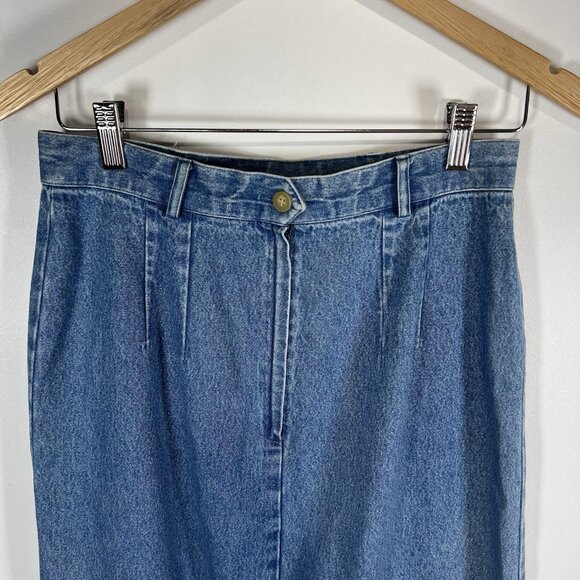 Y2K‎ Vtg 90s BRITISH KHAKI ROBERT LIGHTON Long Pencil Blue Denim Jean Skirt Sz 8 - Picture 5 of 8